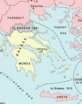 Греция в 1881 году и переданные ей земли